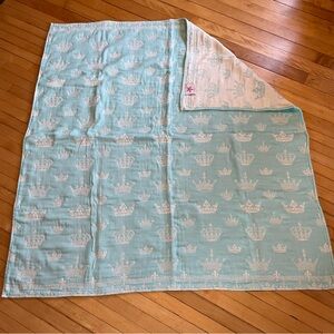 KOKADI Woven 4 Layer Gauze Cotton Bamboo Crown Print Aqua White Swaddle Handmade